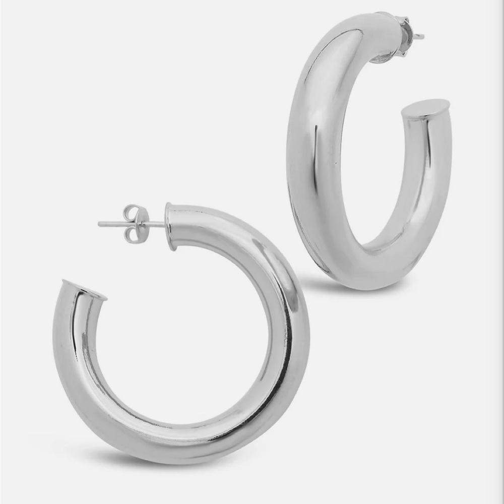 Sterling Forever Thick Hollow Silver Hoop Earrings